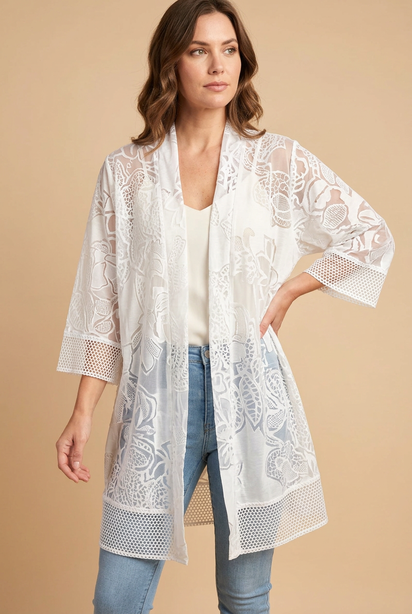 Kamana - Bloom Sheer Kimono - Ivory - KV26147