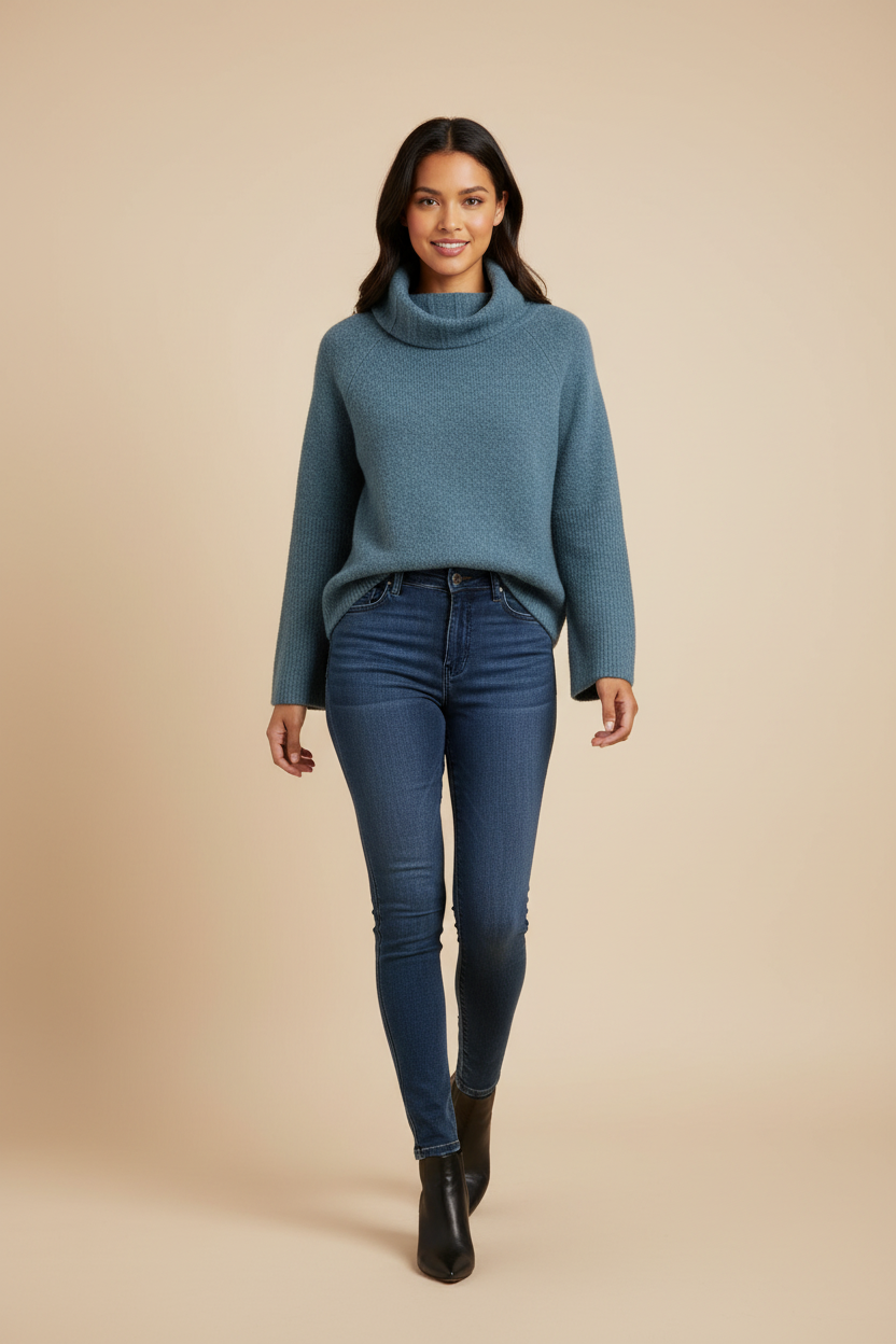 Blue-Gray Cowl Neck Knit Pullover Evidence 95165