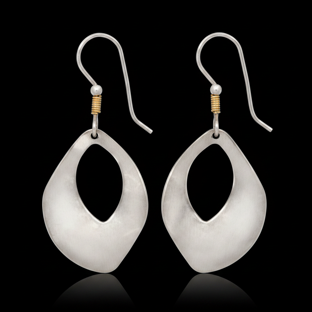 Silver Hollow Pebble Earrings NE-1680A - Black Background
