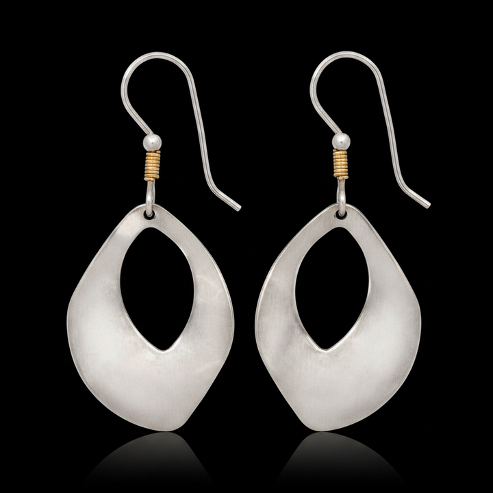 Silver Hollow Pebble Earrings NE-1680A - Black Background