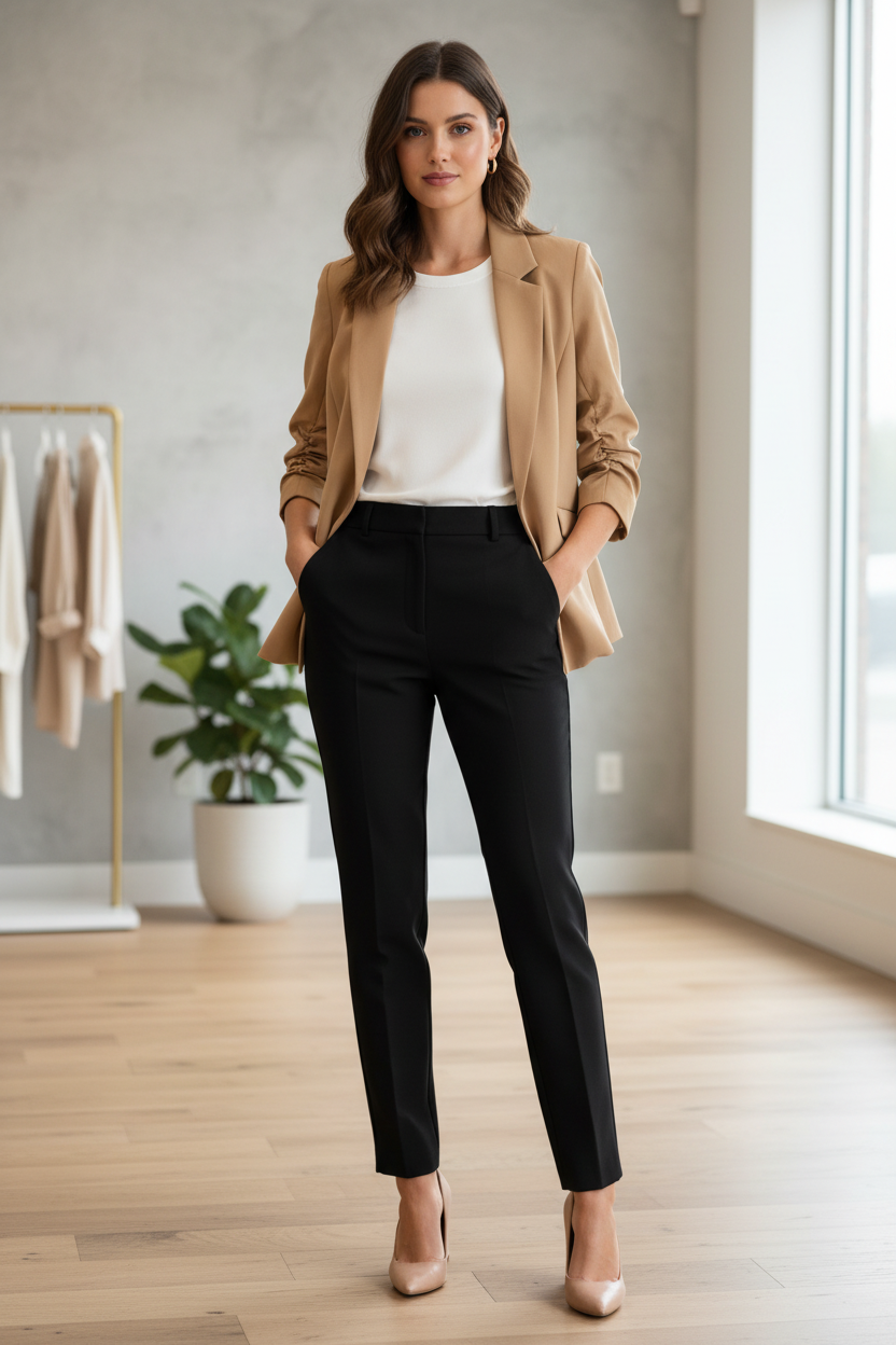 Skies Are Blue Shirred Sleeve Blazer on Model