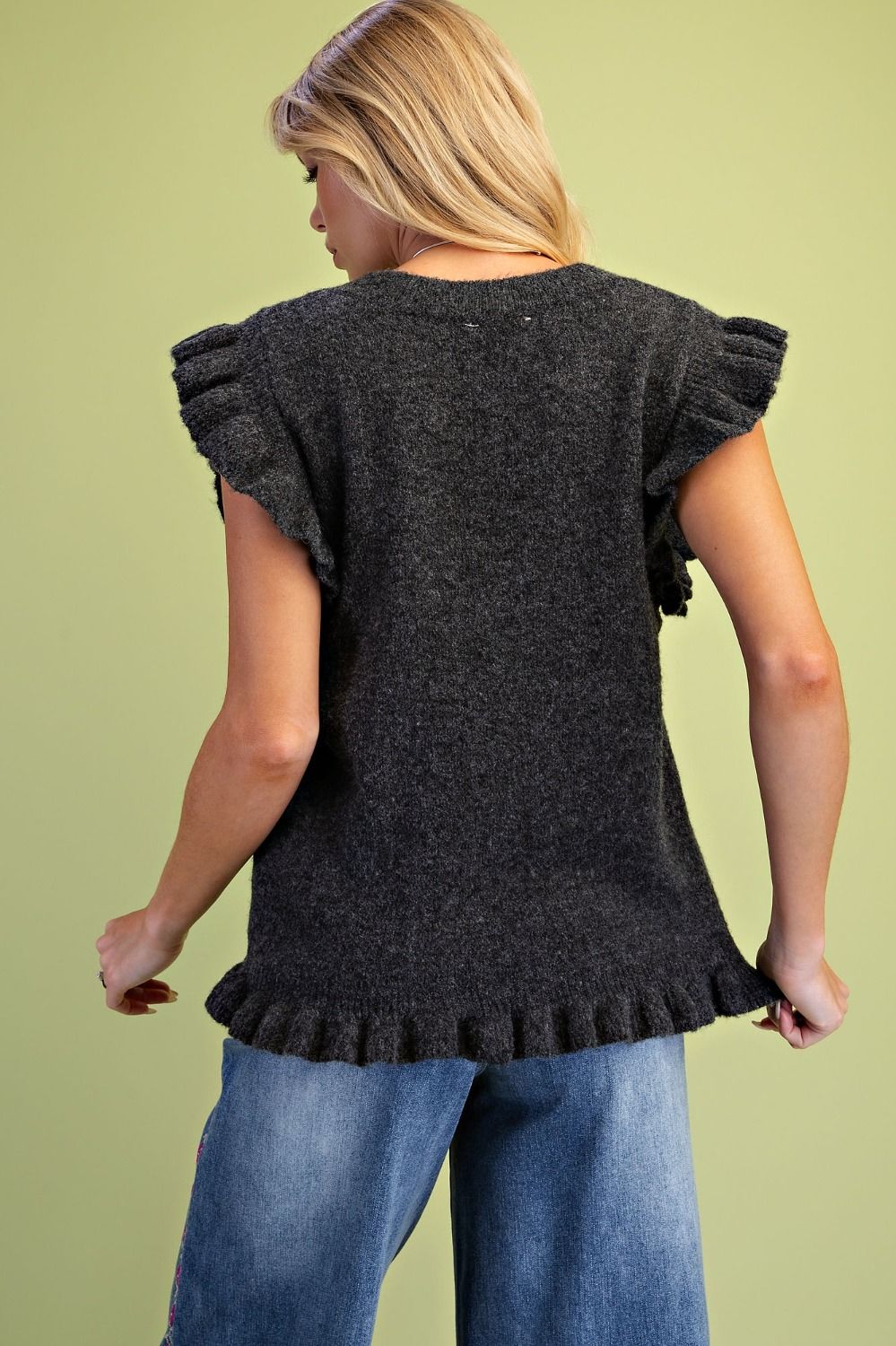 Easel ST100265 Ruffle Edge Knitted Sweater Vest