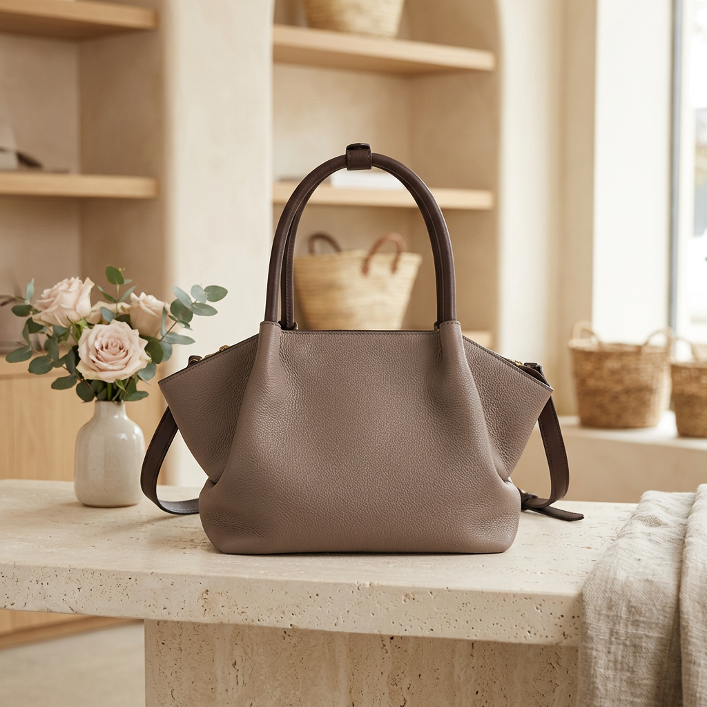 Lucia Taupe Satchel with Chocolate Brown Handles Jen&Co M2818SDE-BR Lucia