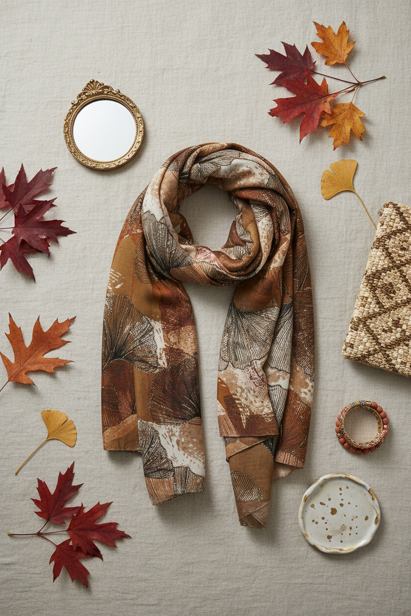 Tawny Ginkgo Scarf - Flat Lay