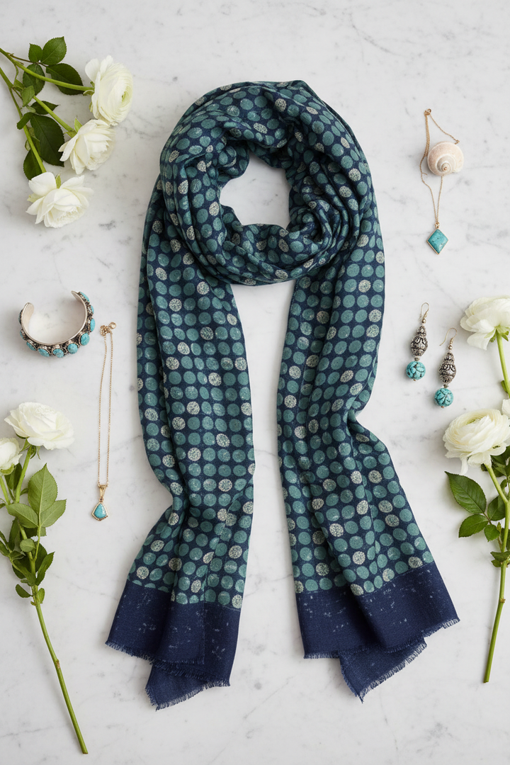 Teal Polka Dot Scarf - Flat Lay