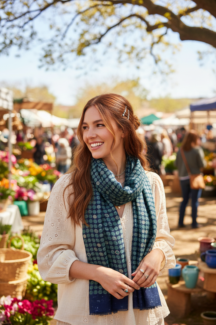 Teal Polka Dot Scarf - Market