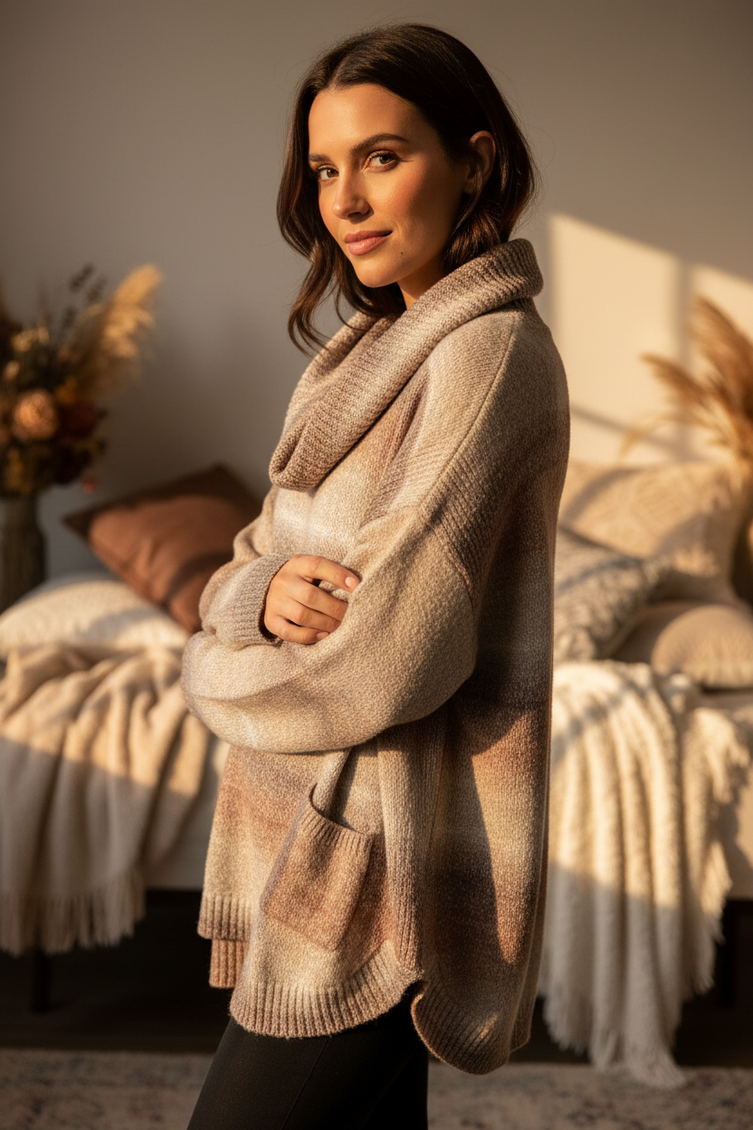 Blush Marled Cowl Neck Sweater