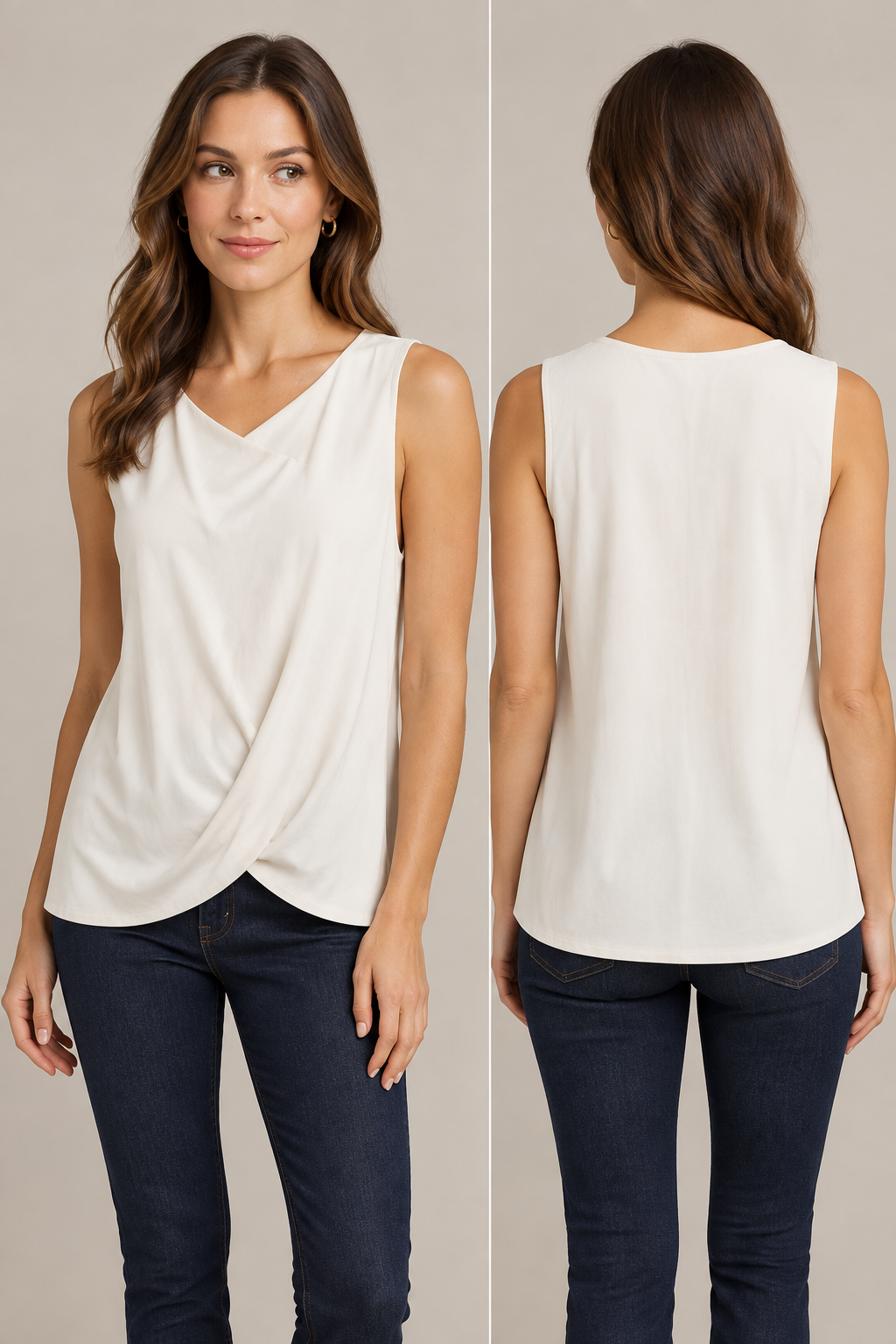 Charlie B Ivory Draped-Front Sleeveless Top - Charlie B C1366-860B