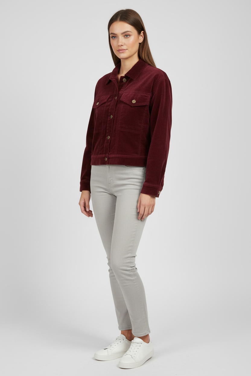 Tribal Burgundy Textured Button-Front Jacket Tribal 2306O-3779-0009