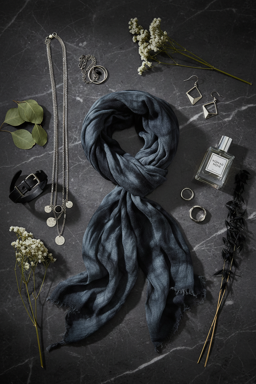 Tie-Dye Black Scarf - Flat Lay