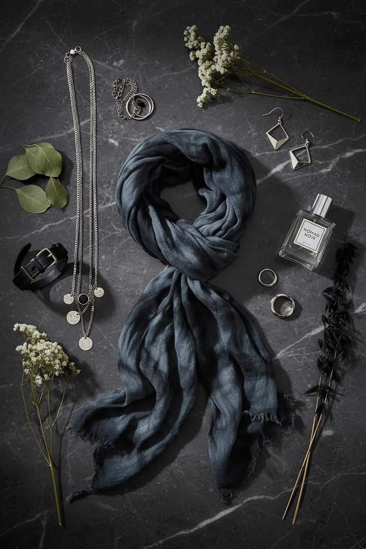 Tie-Dye Black Scarf - Flat Lay