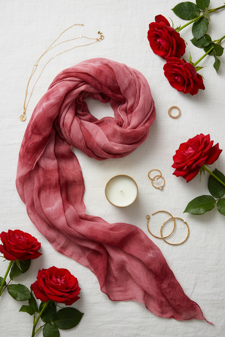 Tie-Dye Red Scarf - Flat Lay
