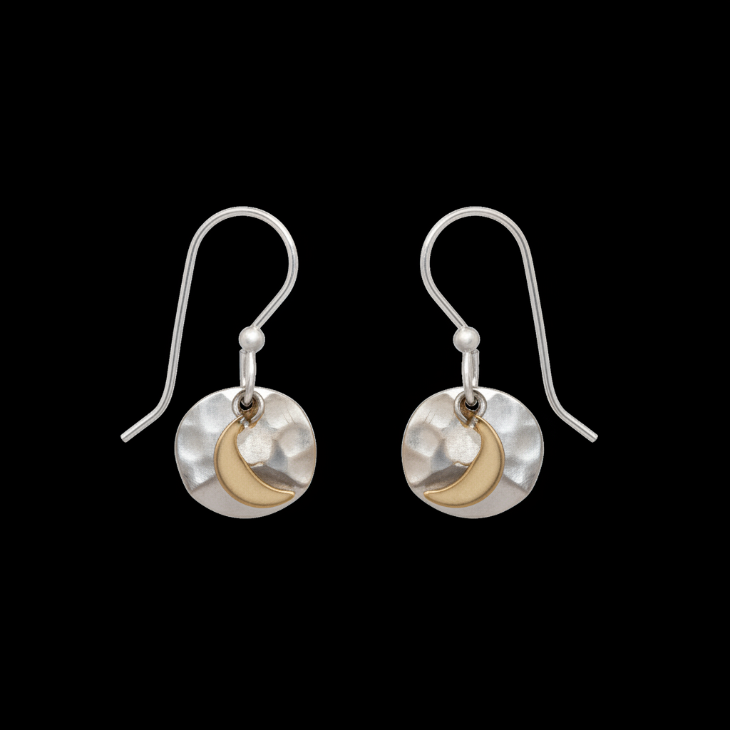 Two-Tone Hammered Disc Drop Earrings - Black Background