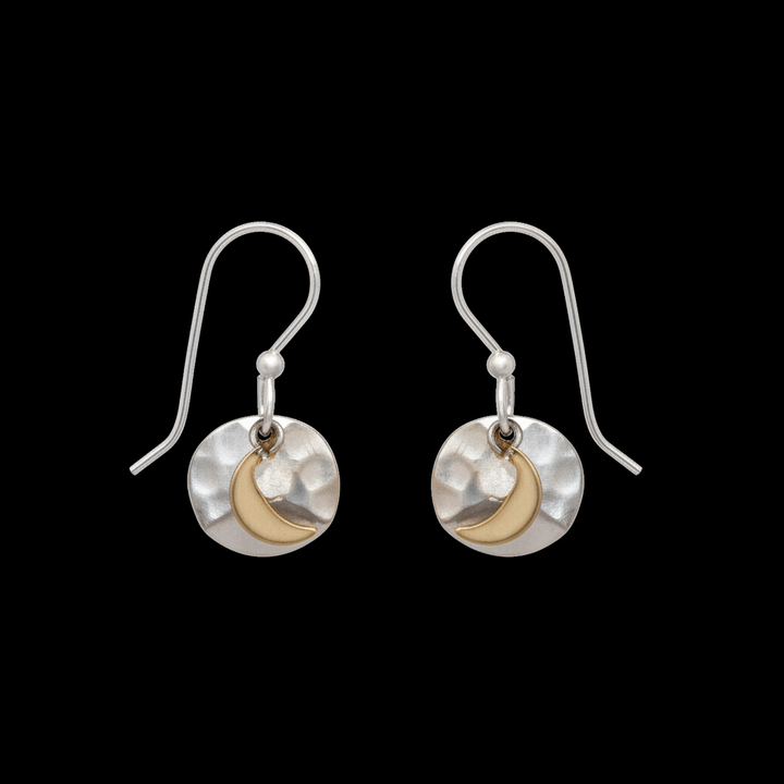 Two-Tone Hammered Disc Drop Earrings - Black Background
