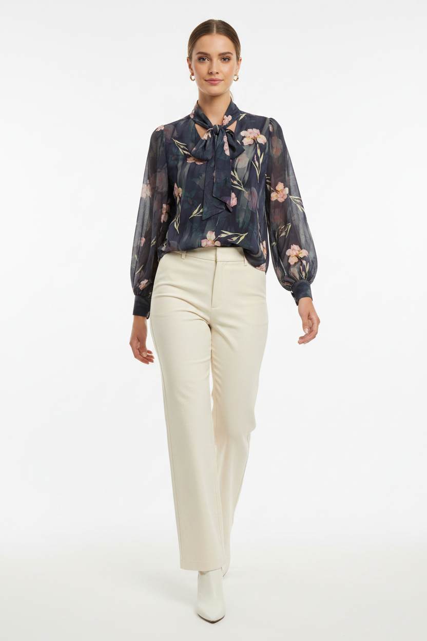 Floral Printed Tie Front Blouse ee:some tk16242