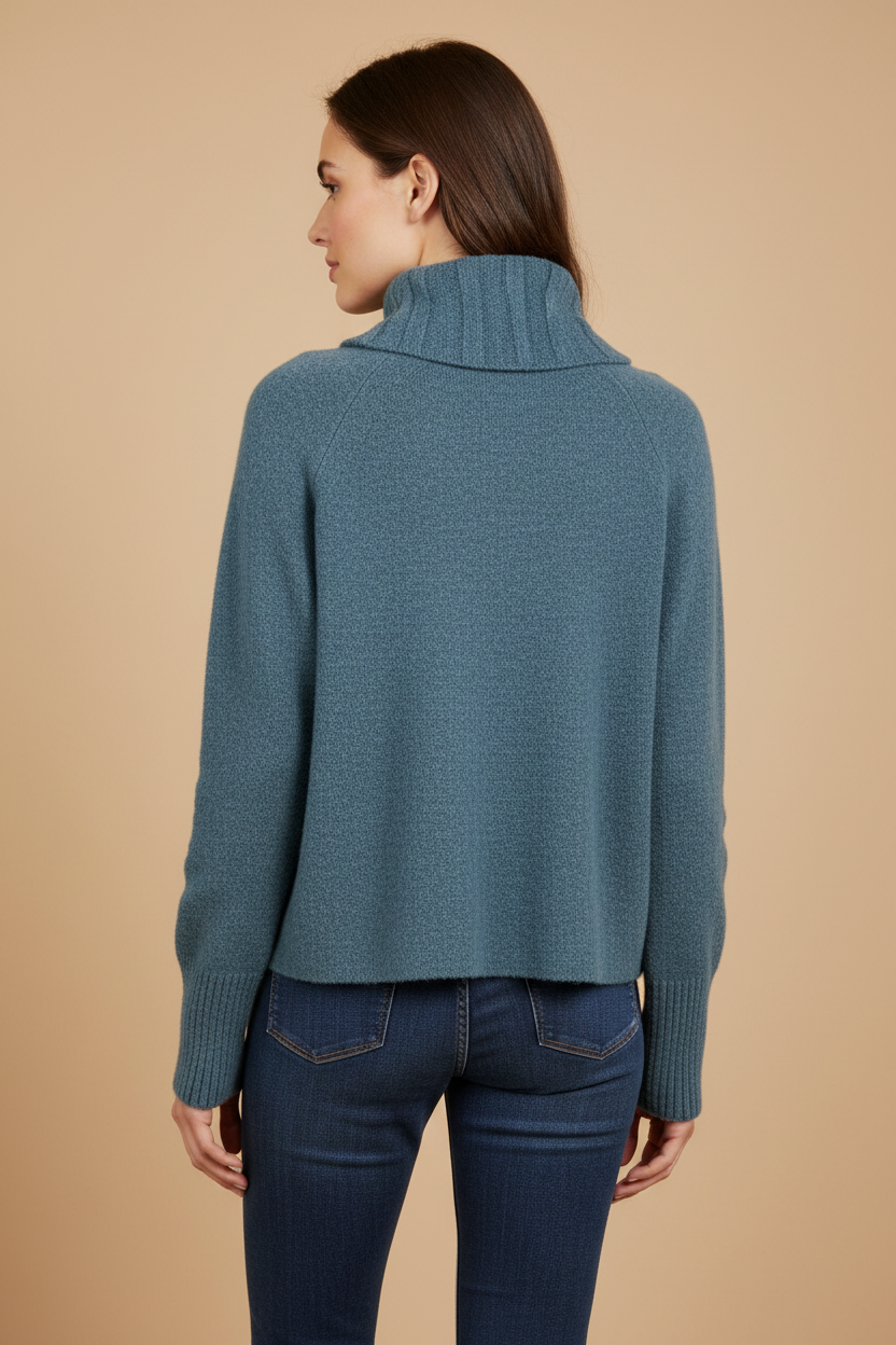 Blue-Gray Cowl Neck Knit Pullover Evidence 95165